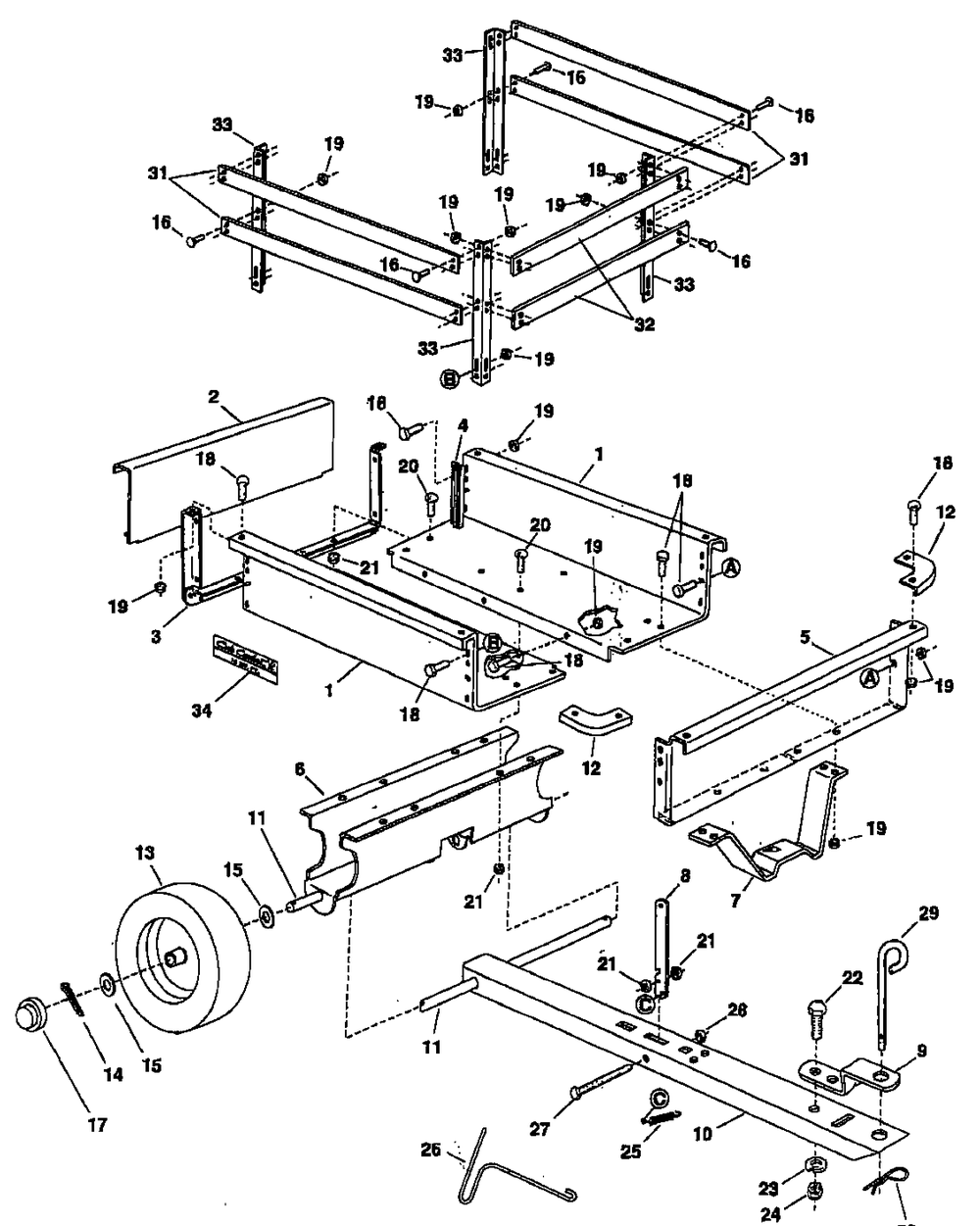 Dump Cart Diagram and Parts List for 458A 15-cu-ft-190100 Cub Cadet Lawn Tractor